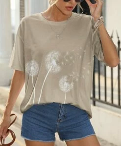 New π₯° Pink Daisy Taupe Dandelion Crewneck Tee - π© Women β€οΈ