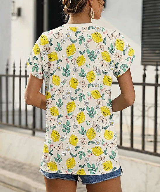 Budget π― Pink Daisy White & Yellow Lemon V-Neck Tee - Plus β¨ - Image 2