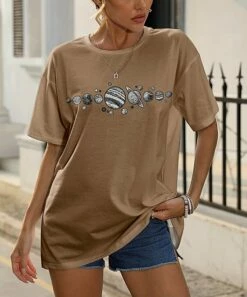 Hot Sale 👍 Pink Daisy Mocha Solar System Short-Sleeve Oversize Tee - Plus 🔥