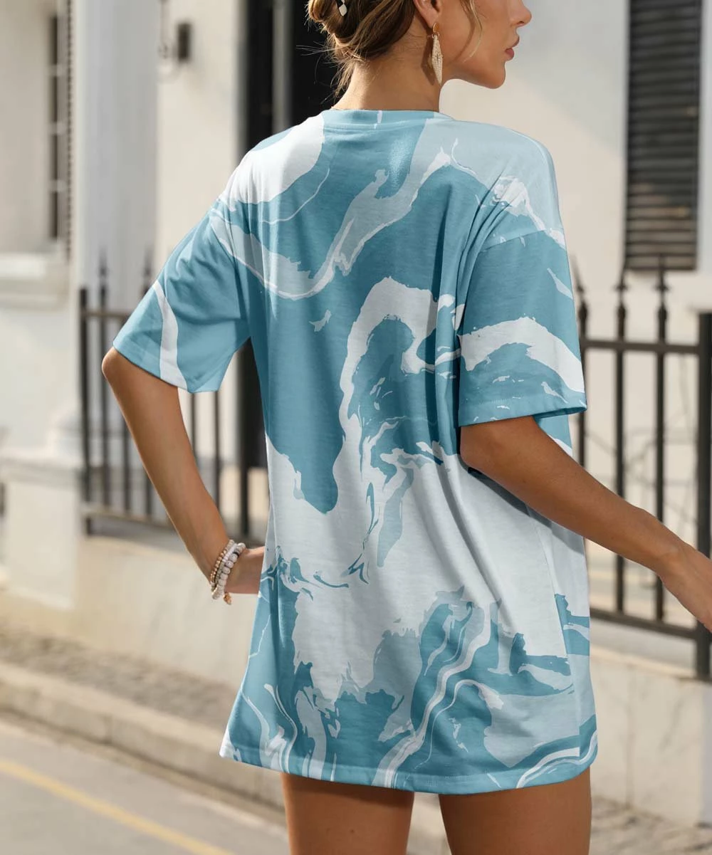 Brand new β Pink Daisy Teal Marble Oversize Tee - π© Women π - Image 2