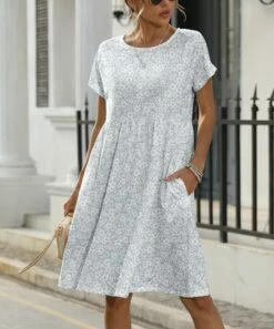 Best Sale ❤️ Pink Daisy Light Blue & White Floral A-Line 👗 Dress - 👩 Women 🎁