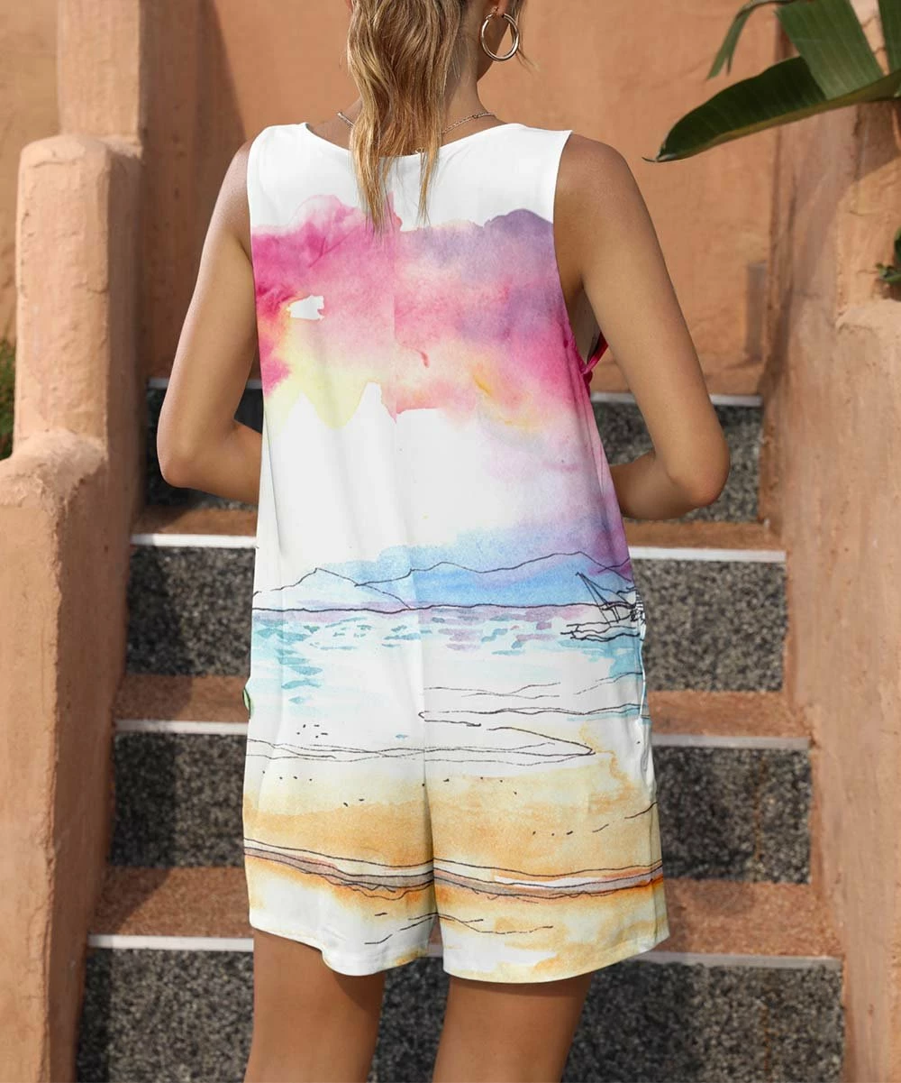 Hot Sale 𧨠Pink Daisy White & Coral Pink Tropical Palm Pocket Romper - π© Women π― - Image 2