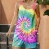 Outlet 👏 Pink Daisy Teal & Pink Tie-Dye Pocket Sleeveless Romper - 👩 Women & Plus 💯