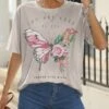 Wholesale 🔥 Pink Daisy Beige & Pink 'You Are Free To Fly' Floral Butterfly Oversize Tee - 👩 Women 💯