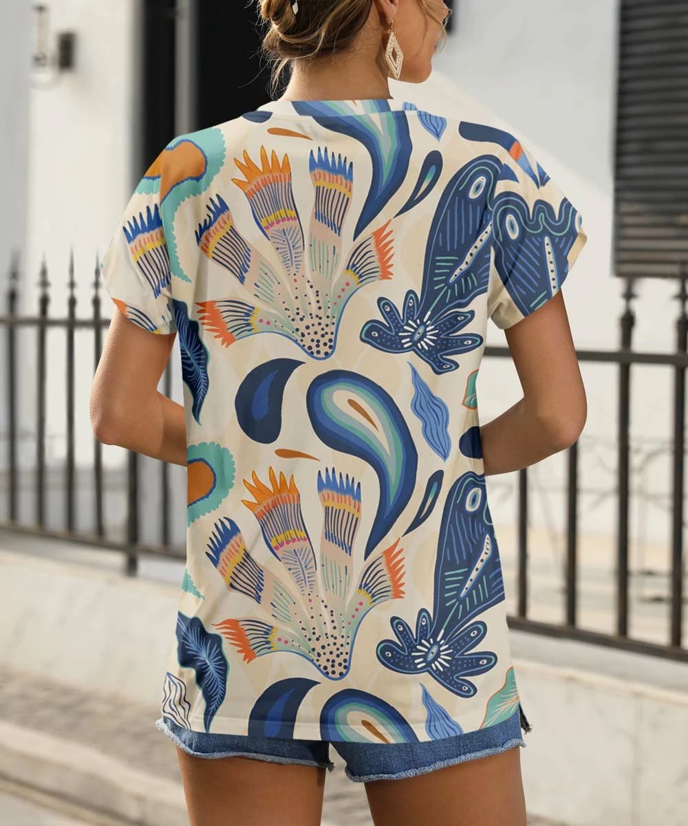 Flash Sale π Pink Daisy White & Blue Paisley Short-Seeve V-Neck Tee - π© Women π - Image 2