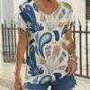 Flash Sale 😉 Pink Daisy White & Blue Paisley Short-Seeve V-Neck Tee - 👩 Women 😀