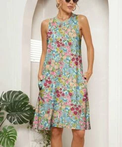 Best reviews of 🎉 Pink Daisy Blue & Pink Floral Pocket Sleeveless Shift 👗 Dress - Plus 😍