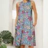 Outlet 🤩 Pink Daisy Blue Floral Pocket Sleeveless Shift 👗 Dress - 👩 Women 😍