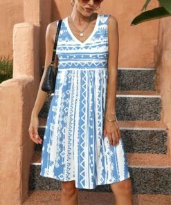 Budget β Pink Daisy Blue & White Mixed-Stripe Sleeveless π Dress - π© Women π