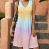 Cheapest 🛒 Pink Daisy Pink & Yellow Ombré V-Neck Sleeveless 👗 Dress - 👩 Women ❤️