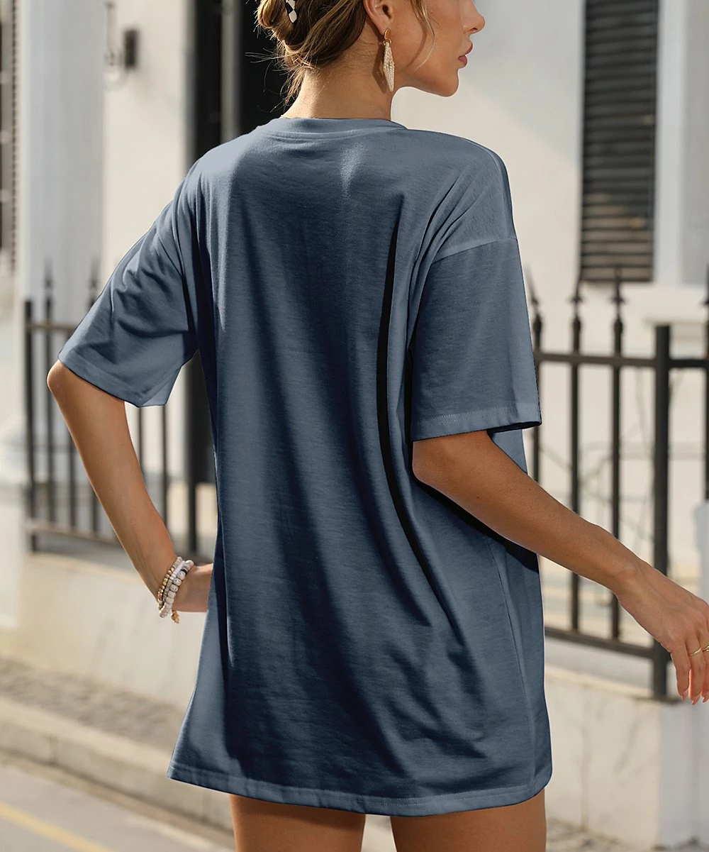 Coupon π Pink Daisy Navy & White Floral Oversize Crewneck Tee - π© Women π - Image 2