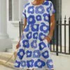 Budget 🎉 Pink Daisy Blue & White Abstract Pocket Short-Sleeve A-Line 👗 Dress - 👩 Women 👏