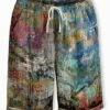 Budget ✨ Pink Daisy Blue & Gray Abstract Drawstring Shorts - 👩 Women 🌟