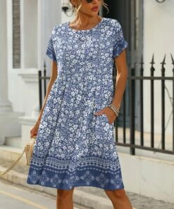 Best Sale π₯ Pink Daisy Blue & White Floral Short-Sleeve A-Line π Dress - π© Women & Plus π
