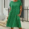 Flash Sale 😀 Pink Daisy Green Polka Dot Pocket Short-Sleeve Shift 👗 Dress - Plus 🛒