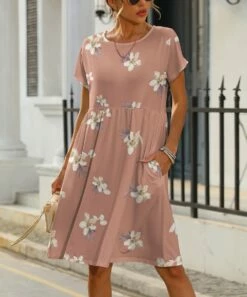 Cheapest 😉 Pink Daisy Dusty Coral & Light Yellow Floral Pocket A-Line 👗 Dress - Plus 🧨