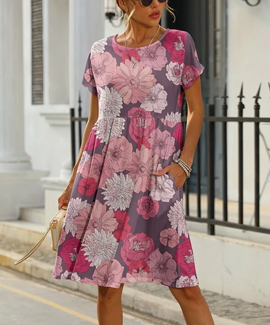 Budget β Pink Daisy Pink Floral Pocket T-Shirt π Dress - π© Women β