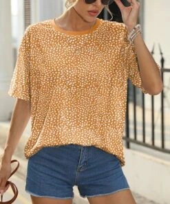 New π Pink Daisy Orange Dot Oversize Half-Sleeve Tee - π© Women β¨