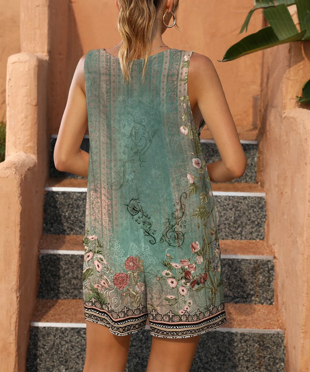 Promo β¨ Pink Daisy Teal & Coral Floral Pocket Scoop Neck Romper - π© Women β€οΈ - Image 2