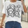 Cheap 👍 Pink Daisy White & Black Smiley Oversize Crewneck Tee - Plus ⭐