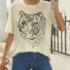 Best Sale ⌛ Pink Daisy Beige Tiger Face Oversize Short-Sleeve Tee - Plus 🎉