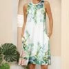 Best Sale ✔️ Pink Daisy Green & Pink Floral Pocket Sleeveless Shift 👗 Dress - 👩 Women 👏