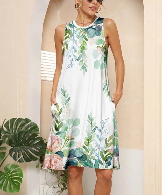 Best Sale βοΈ Pink Daisy Green & Pink Floral Pocket Sleeveless Shift π Dress - π© Women π