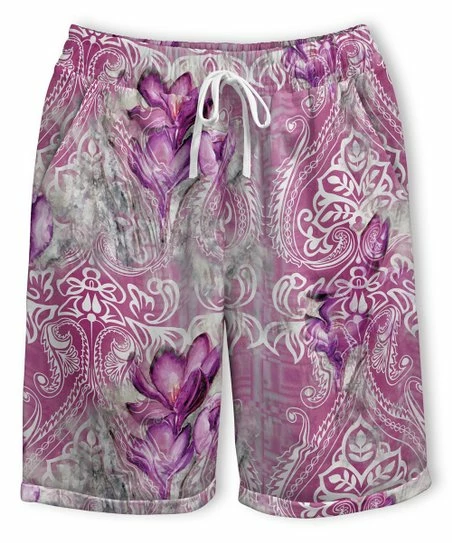 Hot Sale β Pink Daisy Purple & Gray Floral Drawstring-Waist Shorts - π© Women β
