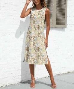 New π₯ Pink Daisy White & Yellow Floral Side-Slit Sleeveless π Dress - π© Women β¨