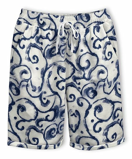 Promo β¨ Pink Daisy Cream & Navy Swirl Drawstring Shorts - π© Women π