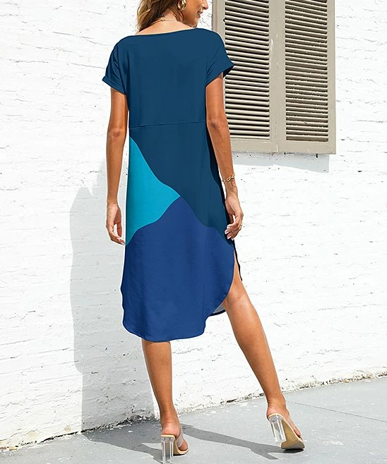 Outlet β¨ Pink Daisy Blue Color Block V-Neck A-Line π Dress - Plus π - Image 2