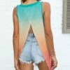 Best deal 🤩 Pink Daisy Teal & Orange Ombré Split-Back Swing Tank - 👩 Women & Plus ✔️