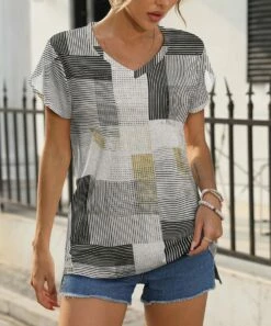 Best deal π Pink Daisy Gray Patch Tulip Sleeve V-Neck Tee - π© Women & Plus π