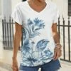 Best deal 🔔 Pink Daisy White & Blue Floral V-Neck Petal-Sleeve Top - 👩 Women ⭐