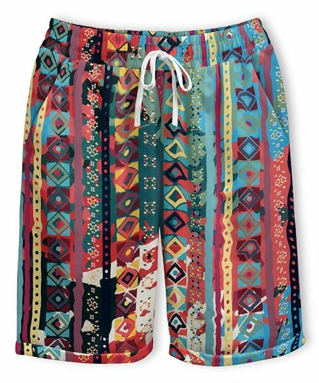 Outlet π Pink Daisy Blue & Red Geometric Drawstring Pocket Shorts - π© Women β¨