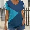 Best reviews of ⭐ Pink Daisy Blue Color Block V-Neck Short-Sleeve Tee - 👩 Women 🥰