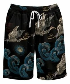 Wholesale ✔️ Pink Daisy Black & Blue Flying Crane Drawstring-Waist Shorts - 👩 Women 🤩