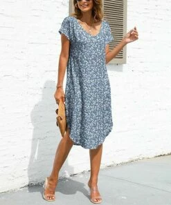 Discount ✔️ Pink Daisy Blue Floral Curved-Hem Empire-Waist 👗 Dress - Plus ✨