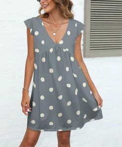 Discount ❤️ Pink Daisy Gray Dot Flutter-Sleeve Shift 👗 Dress - 👩 Women 🎁