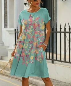 Budget 😀 Pink Daisy Turquoise & Pink Floral Pocket A-Line 👗 Dress - Plus 🥰