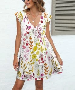 Budget π Pink Daisy White & Yellow Floral V-Neck Empire-Waist π Dress - Plus π§¨
