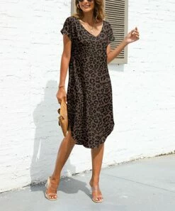 New π― Pink Daisy Brown Leopard Curved-Hem Midi π Dress - Plus π―