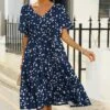 Buy 🥰 Pink Daisy Navy Floral Tiered Butterfly-Sleeve V-Neck 👗 Dress - Plus 🤩