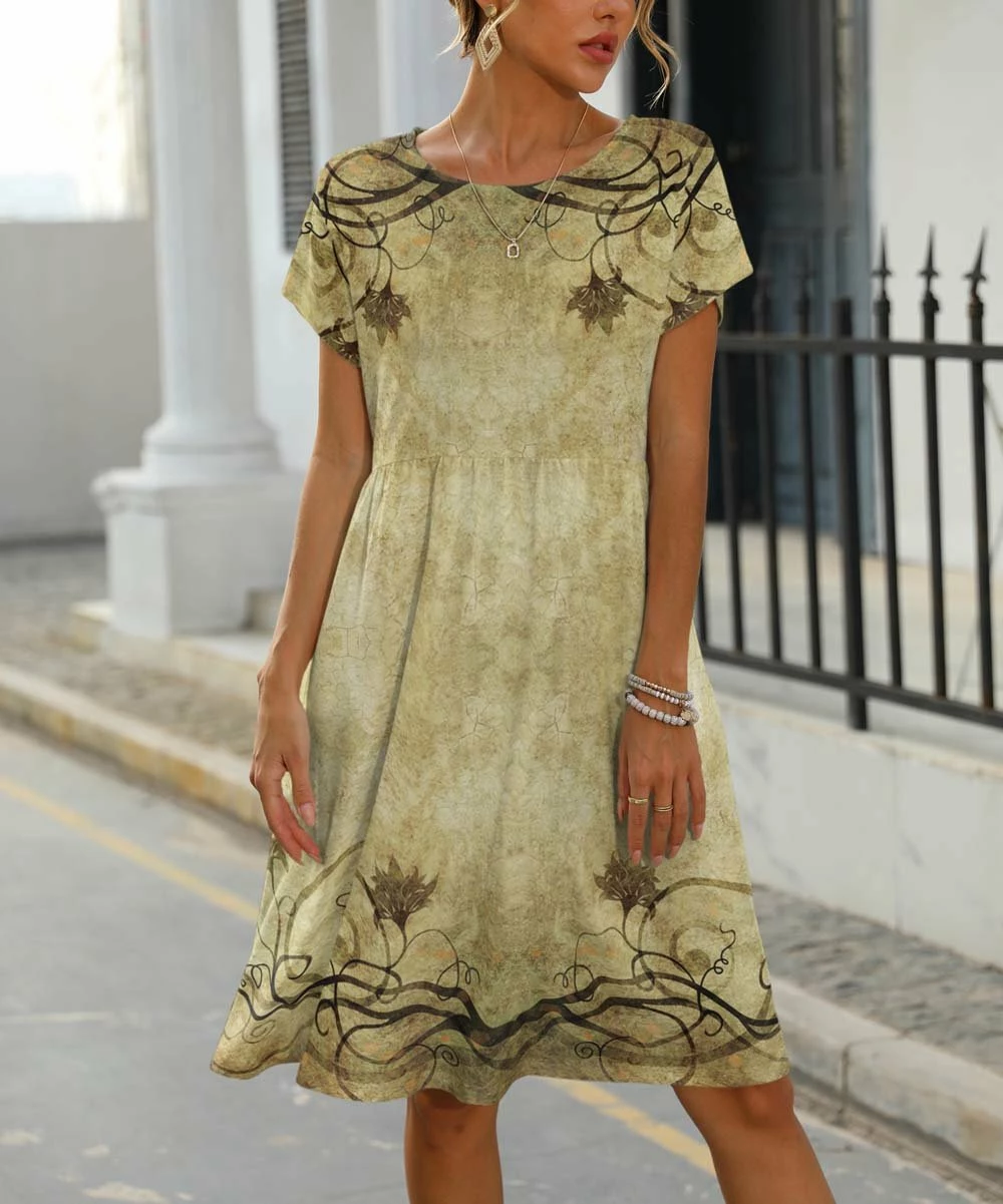 Top 10 β Pink Daisy Olive & Cream Floral Empire-Waist π Dress - Plus π - Image 2