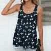 Cheap 🔔 Pink Daisy Navy Floral Speckle Scoop Neck Tank - 👩 Women 😍