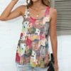 Coupon 🧨 Pink Daisy Red & Brown Village Scoop Neck Tank - 👩 Women ❤️