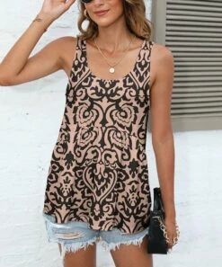 Buy π₯ Pink Daisy Black & Mauve Paisley Tank Top - Plus β€οΈ