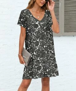 Coupon 🥰 Pink Daisy Black & White Floral Ruffle-Hem Shift 👗 Dress - Plus 😉