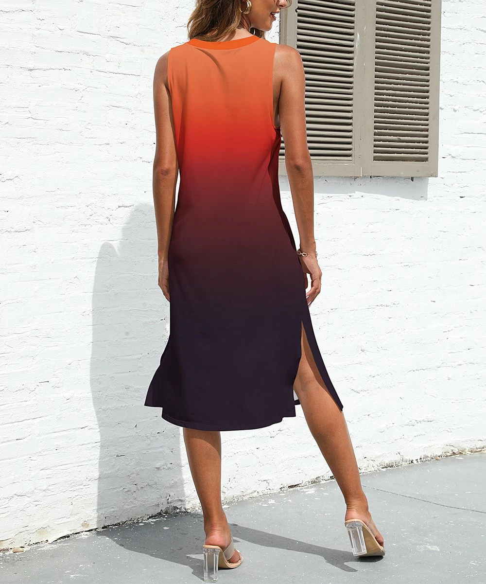 Cheapest βοΈ Pink Daisy Orange & Black OmbrΓ© Slit-Hem Sleeveless π Dress - Plus π₯ - Image 2