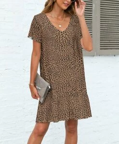 Deals π Pink Daisy Brown Leopard Ruffle-Hem Shift π Dress - Plus π€©